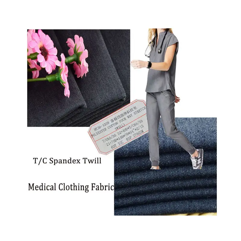 Custom 270gsm all'ingrosso di qualità del cotone saia Spandex tessuto 4 vie 60% elasticizzato poli materiali tessuti per abbigliamento donna