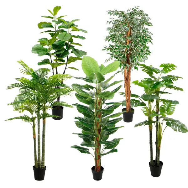 सेनामैसिन कारखाने डिजाइन कस्टम कई शैलियों नकली पौधे स्वर्ग जैतून मोंस्टेरा पाम फिडल फिडल काल्पनिक काल्पनिक कृत्रिम पेड़