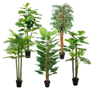 Senmasine Factory Design Custom Multiple Styles Faux Potted Plant Paradise Olive Monstera Palm Fiddle Ficus Artificial Tree