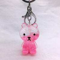 Porte-clés en acrylique transparent en forme d'ours assis, style dessin animé Kawaii, avec paillettes liquides, mignon, pour sac à main, ornement, cadeau