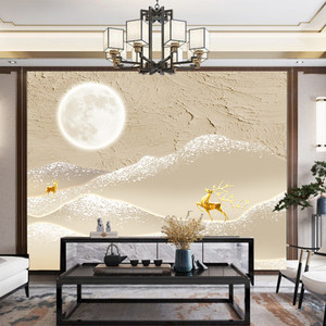 Carta <span class=keywords><strong>da</strong></span> Parati Murale 3D Impermeabile con <span class=keywords><strong>Cervo</strong></span> Dorato, Montagna e Luna per Decorazione Interna di Soggiorno e Camera <span class=keywords><strong>da</strong></span> Letto - Product Image 2