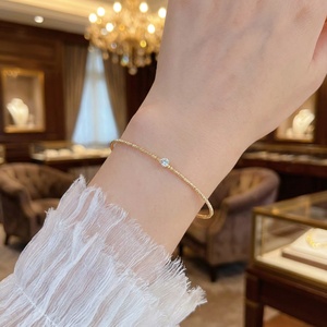 Bracelet élastique en or massif 18 carats Xinfly, perles facettées étincelantes, coupe diamant, bracelet flexible AU750, diamant naturel, bijoux fins - Product Image 3