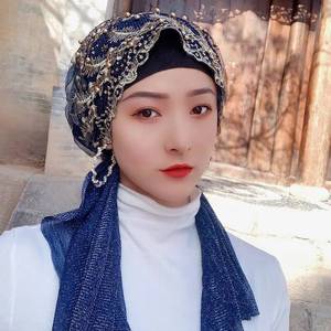 Ethnic style 102040 Islamic Muslim women's chemotherapy headwear cap solid color headscarf and <b>headband</b> - Product Image 6