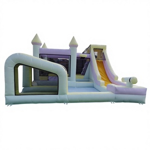 Pastel color <b>inflatable</b> playground combo slide with splash pool bounce house waterslide - Product Image 1