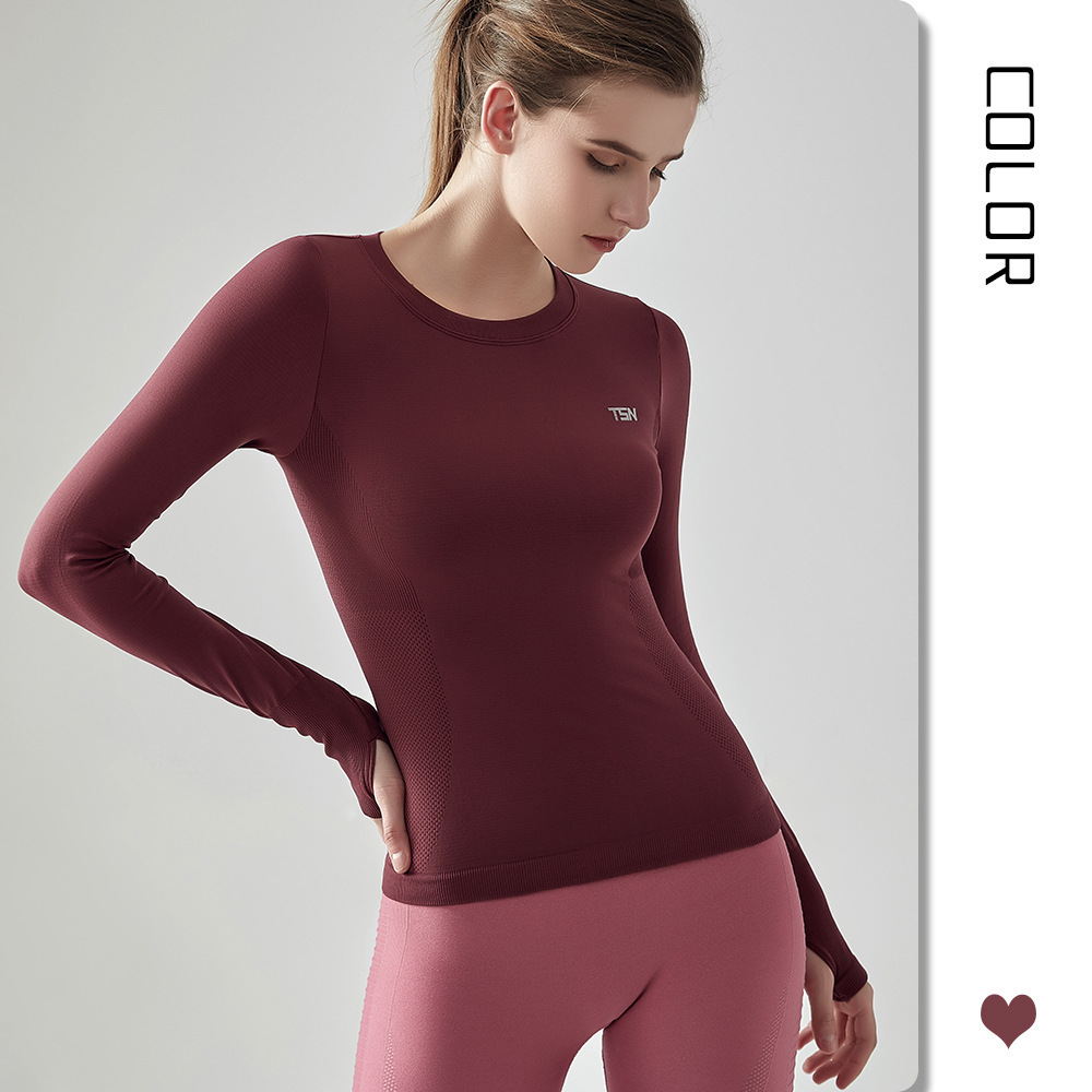 Women's Yoga Fitness Clothing Sports Long Sleeve Seamless for Spring Summer Running Loose Quick-drying Breathable Clothes Top