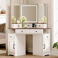 Coiffeuse d'angle moderne en bois avec miroir et éclairage, 6 tiroirs, 3 réglages de luminosité, pour chambre et salon - Vente en gros