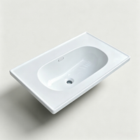 Lavabo en céramique intégré, évier de buanderie blanc en forme d'œuf avec planche à laver intégrée 80cm 90cm 100cm pour meuble de salle de bain ou balcon