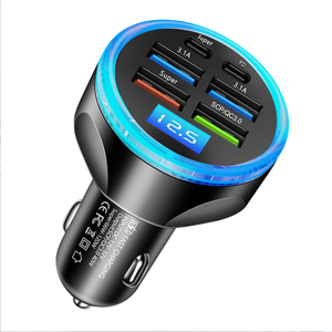 Cargador de coche 6 en 1 <span class=keywords><strong>Multi</strong></span> <span class=keywords><strong>Port</strong></span> USB C Full PD 30W con pantalla de voltaje Adaptador de carga súper rápida para iPhone MacBook Samsung Nuevo - Product Image 1