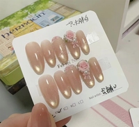 Uñas Postizas Acrílicas de Lujo Hechas a Mano para Mujer, Diseño Completo, con Brillo y Purpurina, Formas Cuadradas y Almendradas, Pre-diseñadas, 10 Piezas