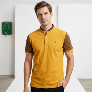 เสื้อยืดคอตั้งถักสำหรับผู้ชาย แขนสั้น สีพื้น สวมใส่สบาย ขายส่งจากโรงงานโดยตรง รับผลิตแบบ OEM - Product Image 2