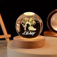 Veilleuse Boule de Cristal Décor Lune Décoration de Bureau Modèle Système Solaire Astronomie Décorations Lune Bois Massif Transparent