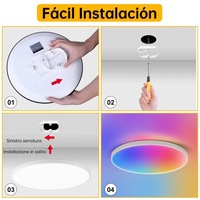 Lámpara de Techo Inteligente con Atenuación y Ajuste de Color, Material PP/PC, Triple Protección, Control Remoto por Aplicación, Compatible con Alexa, Personalizable