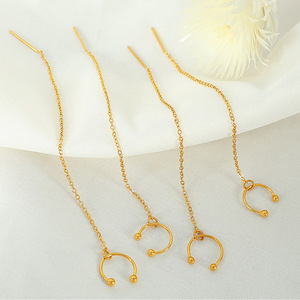 <b>Clip</b>-on Earrings Gold Long Tassel U-shaped Geometric Design For Women Party Jewelry - Product Image 1