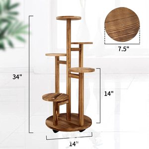 Soporte de madera maciza para flores, 34 pulgadas de alto, 14 pulgadas de diámetro, estante giratorio de cuatro niveles para exhibir plantas en interiores, para sala de estar, balcón, decoración de jardín - Product Image 1