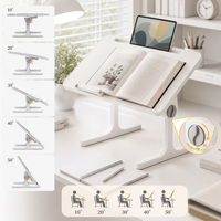 Table de lit inclinable portable pour ordinateur portable, bureau portable blanc nacré avec support et butée pour dortoir et petites pièces