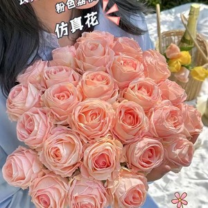 ดอกกุหลาบประดิษฐ์ 6 หัว สีชมพูอ่อน ดอกไม้ผ้าไหมขอบเผา ให้ความรู้สึกแห้งแบบธรรมชาติ ตกแต่งห้องนั่งเล่น จัดดอกไม้ - Product Image 4
