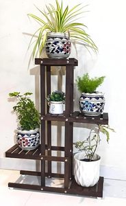 Support de plante en bois à plusieurs niveaux de conception unique pour le support de stockage de pot de jardin d'intérieur et extérieur et étagère de plante pour l'affichage - Product Image 3