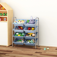 Chariot de rangement pour jouets, organisateur domestique avec 8 bacs amovibles pour la salle de jeux des enfants