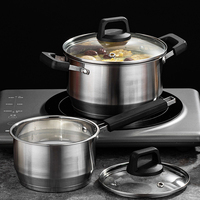 Double poignée 16 - 24cm 304 acier inoxydable cuisine cuisson lait pot pot à soupe avec couvercle en verre visible