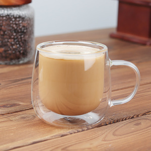 Logo personnalisé 10oz <span class=keywords><strong>tasses</strong></span> à café isolées en verre à double paroi <span class=keywords><strong>tasses</strong></span> à thé transparentes poignée espresso latte cappuccinos - Product Image 3