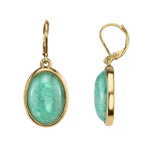 Jewelry Earrings Gold 925 Sterling Silver Aventurine Oval Jade Fashion Plated Minimalist Green Opp Bag Women's Drop Earrings