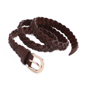 Cinturón de cuero trenzado para hombre, color marrón oscuro, piel de vaca, hebilla de cobre, informal, para viajes al aire libre, cinturón duradero para la cintura - Product Image 5