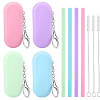 Pailles à boire en silicone de qualité alimentaire 200*8*6mm, pliables, réutilisables, multicolores, avec étui, taille mini, accessoires de bar