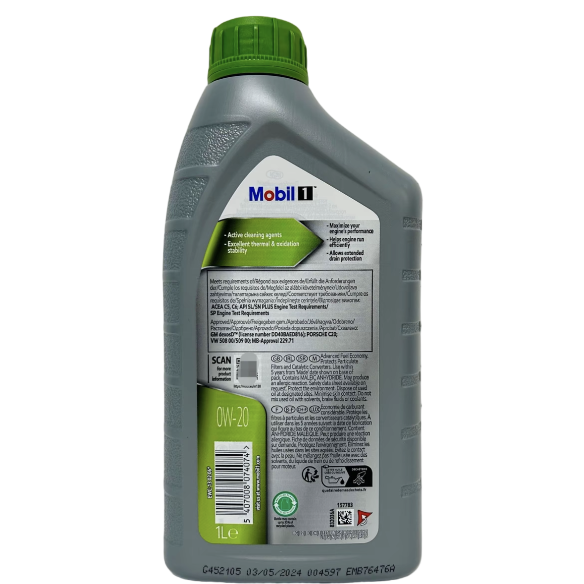 Mobil 1 ESP 0W-20 Full Synthetic Oil, GPF/OPF Compatible, Workshop Bulk Pack, 1L/12 Case, Wholesale Oil Parts Image 4