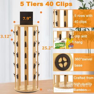 Wooden <b>Rotating</b> Snack <b>Storage</b> <b>Rack</b> 7.9 In With Clips For Desktop Organization - Product Image 4