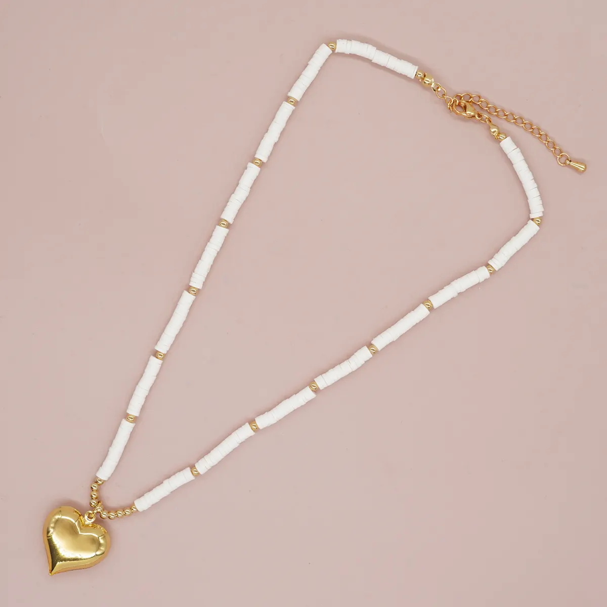 Go2boho Grand pendentif en forme de cœur plaqué or Heishi Beed Colliers pour femmes Cadeau de vacances d'été Bijoux Boho