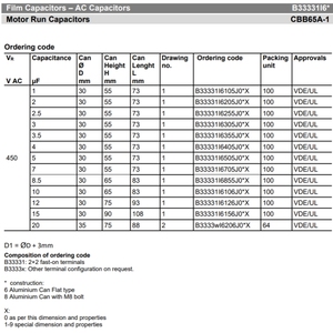 EPCOS <strong>Capacitor</strong> B33331I6106J060 CBB65A-1 450V 1-60uf All Types of <strong>Capacitors</strong> in EPCOS We Have - Product Image 6