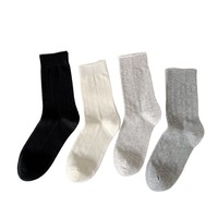 Chaussettes en maille respirante pour femmes, longueur classique, couleur unie, bord côtelé, chaussettes décontractées douces