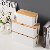 Boîte d'organisation de grand cordon de style bambou cacher les fils et les multiprises boîte d'organisation de câble d'ordinateur de bureau