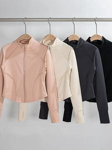 Petite <span class=keywords><strong>pression</strong></span> grand nom <span class=keywords><strong>manteau</strong></span> de sport lignes exquises vêtements de Yoga simples mode matin course Fitness vêtements de sport haut à porter - Product Image 5