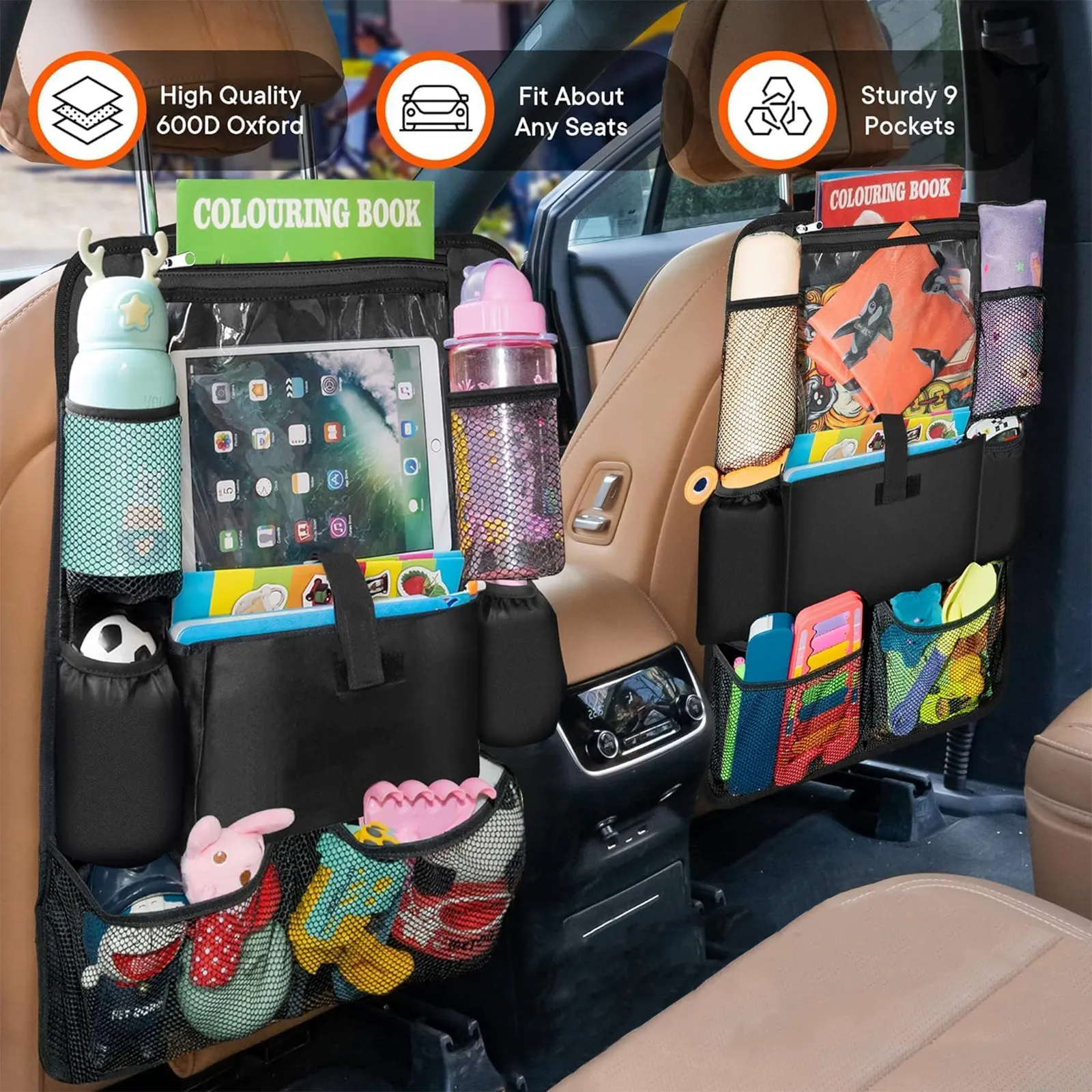 Neues Design Langlebiges Auto-Organizer-Zubehör Hochleistungs-Auto-Aufbewahrungs-Rücksitz-Organizer mit 9 Taschen