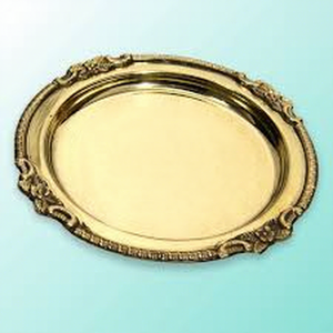 Plato de Presentación Redondo de Metal, Diseño Vintage, Color Dorado Pulido, Vajilla Resistente para Fiestas - Product Image 1