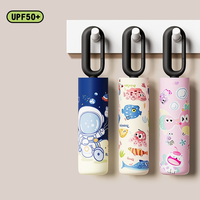 Parapluie Pongee pour Enfants à Motifs de Dessins Animés, Bande Réfléchissante, Ouverture Manuelle, Poignée Anti-Perte à Boucle Anneau, Impression Personnalisée, Pliage en Trois pour Enfants