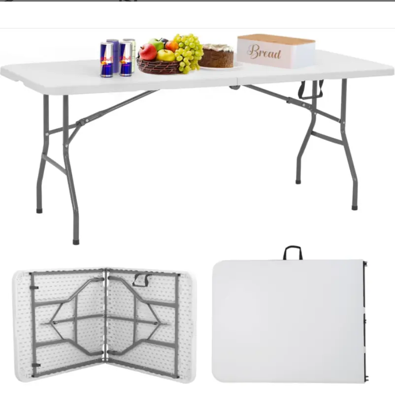 Indoor Outdoor Rechthoek 6ft Zware Vierkante Opvouwbare Werken Half Draagbare Gevouwen Plastic Opvouwbare Tuin Utility Eettafel