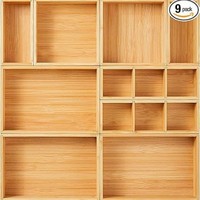 Plateaux de rangement en bambou pour salon, organisateur avec séparateurs ajustables, boîte de rangement multi-compartiments, boîte de rangement polyvalente pour tiroirs