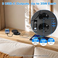 Prise de bureau escamotable avec prise EU, câble Type C rétractable 35W, 2 prises, 4 ports USB, multiprise de bureau dissimulée manuelle pour le bureau