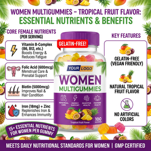 Hot Selling Oem Fabriek Prijs Volwassen Multivitamine Gummies Vrouwen Met Vitaminen A,C,E,B6,B12 Multi Voor Dagelijks Vitaminesupplement - Product Image 3