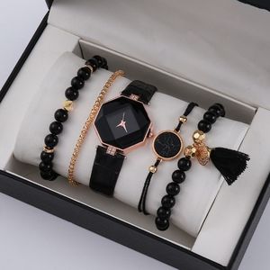 6 uds. Un conjunto de lujo para mujer <span class=keywords><strong>reloj</strong></span> anillo collar pendientes pulsera conjunto relojes mariposa correa de cuero moda señoras <span class=keywords><strong>reloj</strong></span> de cuarzo - Product Image 4