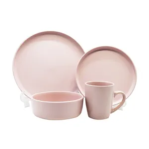 Керамическая посуда, 16 шт., набор керамической розовой посуды/Набор посуды/Комплект Столовой Посуды Из Дубая