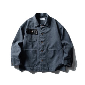 <span class=keywords><strong>Veste</strong></span> à boutons personnalisée de style rétro avec un décolleté carré, avec des poches, une <span class=keywords><strong>veste</strong></span> en toile <span class=keywords><strong>kaki</strong></span> délavée lourde pour hommes - Product Image 2