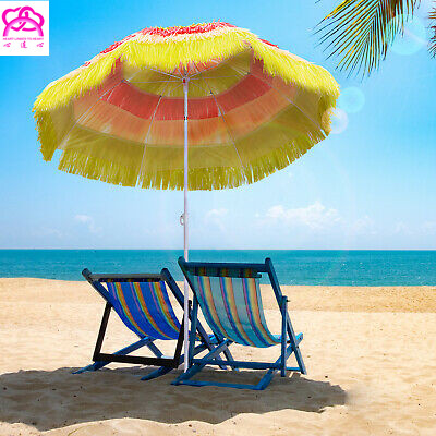 hula patio umbrella Ainfox 7.5ft Thatched Tiki with 18 Solar LED Lights, 6 Ribs, Push Button Tilt (No Base) looking steel stake poles to effortlessly anchor into the sand or grass ZYBOWAYL Outdoor Beach Umbrella Hawaiian