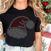 Motif de Noël en strass thermocollant pour T-shirt, design chapeau de Père Noël en verre