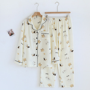 Ensemble de vêtements de nuit pour femmes en pur coton avec col et ceinture élastiquée, <span class=keywords><strong>pyjama</strong></span> deux pièces pour le printemps/automne, vêtements de maison - Product Image 3