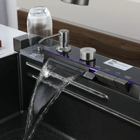 Évier de cuisine intelligent multifonctionnel en acier inoxydable noir PVD Nano Honeycomb, évier cascade fait main