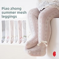 Collants d'été ultra-fins en maille pour enfants, leggings respirants en coton pour bébés avec nœud papillon de style chinois