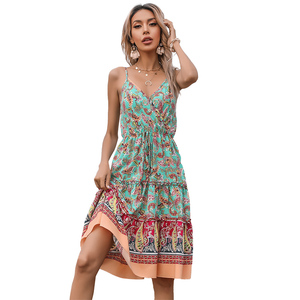 Vestido Casual de Verano 2025 al por Mayor, Vestido Halter sin Espalda, Ropa de Mujer, Vestidos de Playa Sexys con Estampado Floral para Damas - Product Image 1